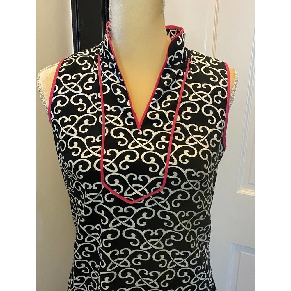 Vince Camuto Black Print Dress with Hot Pink Fuchsia Piping - Size 4 - Picture 2 of 11